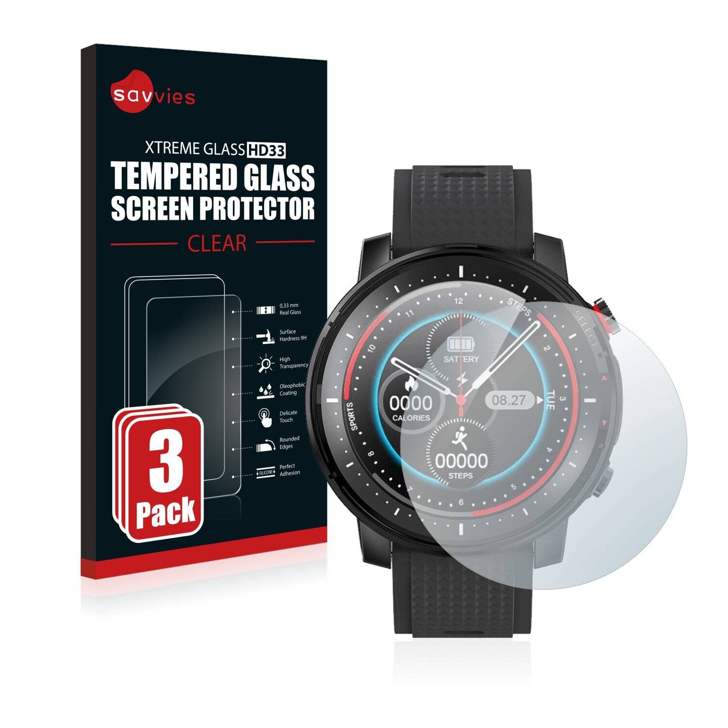 3x Savvies HD33 Clear Schutzglas für Levowatch