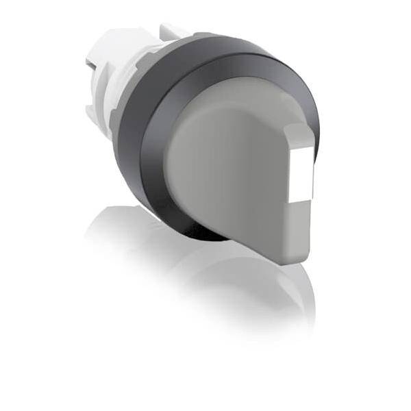 Ein grau-weißer Drehschalterknopf mit einem spitzen Griff und schwarzem Band, der zur Steuerung elektronischer Geräte verwendet wird.