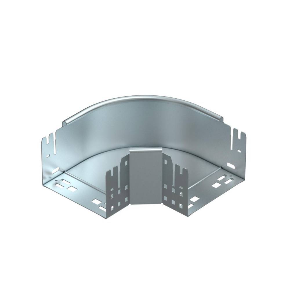 Eine Metalleckhalterung mit einer gerundeten Kante, die mehrere Befestigungslöcher für Schrauben aufweist und für strukturelle Unterstützung oder Montage konzipiert ist.