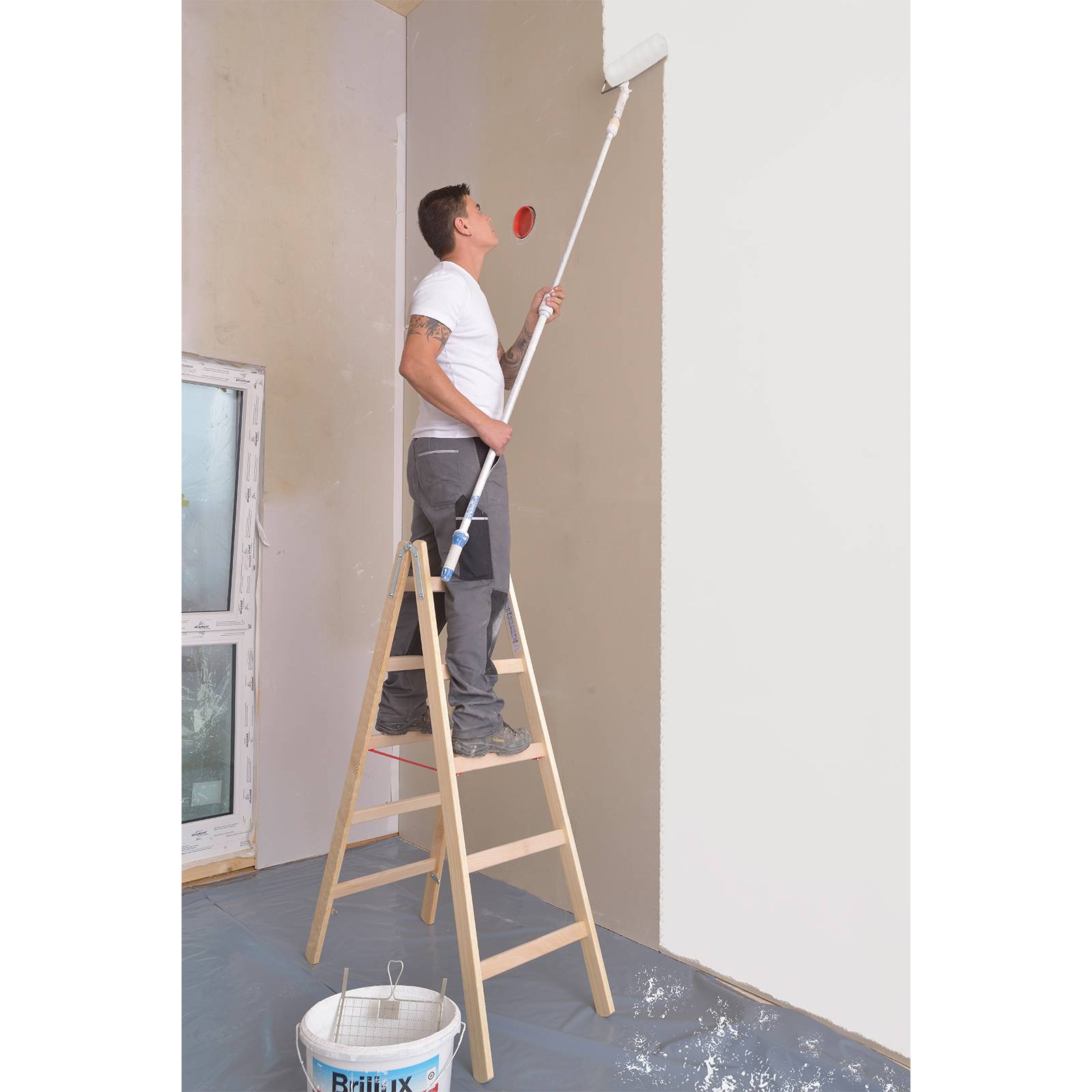 Hymer Holz Sprossenstehleiter mit Eimerhaken 2x3 Sprossen