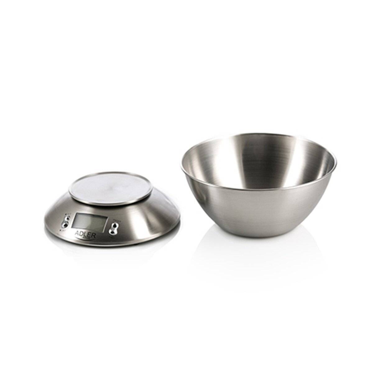 Adler AD 3134 Digitale Küchenwaage aus Edelstahl mit Schüssel & LCD-Display