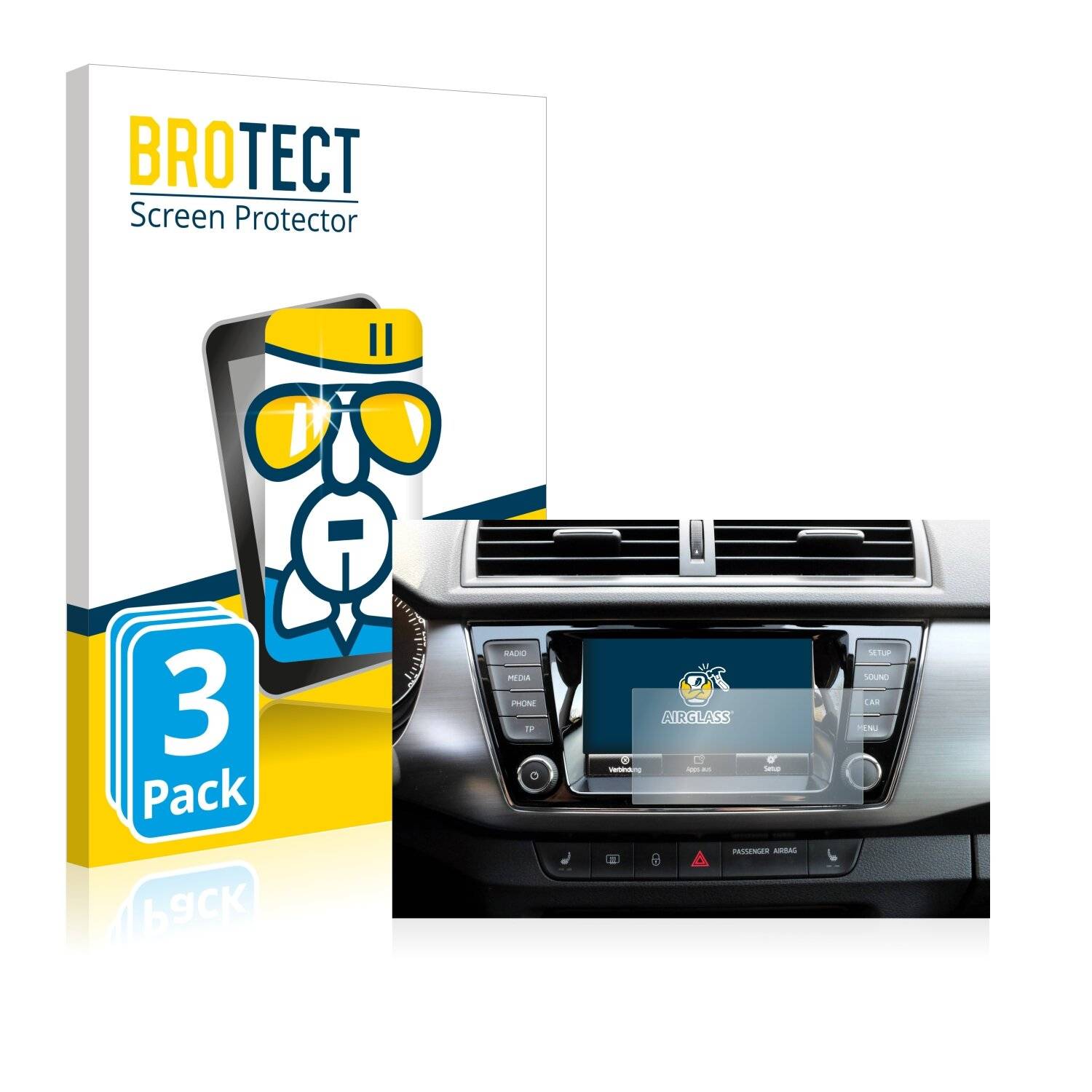 3x BROTECT AirGlass Schutzglas Folie für Skoda Fabia 3