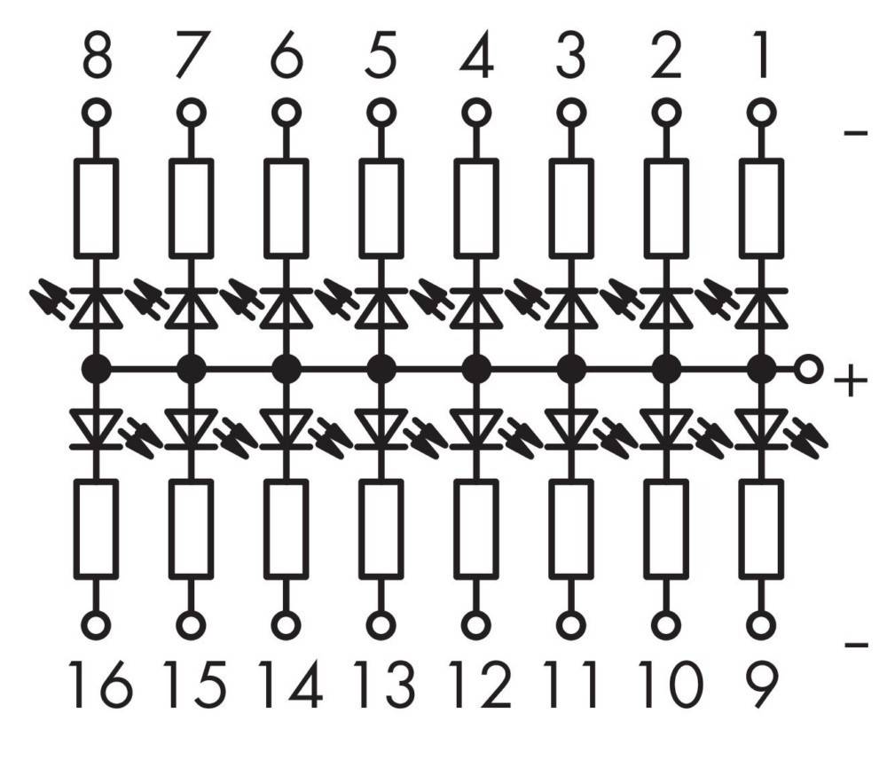 Strickmuster-Diagramm mit einem sich wiederholenden Muster und Symbolen für Rechts- und Linkmaschen. Der Schlüssel wiederholt sich horizontal alle 8 Maschen.