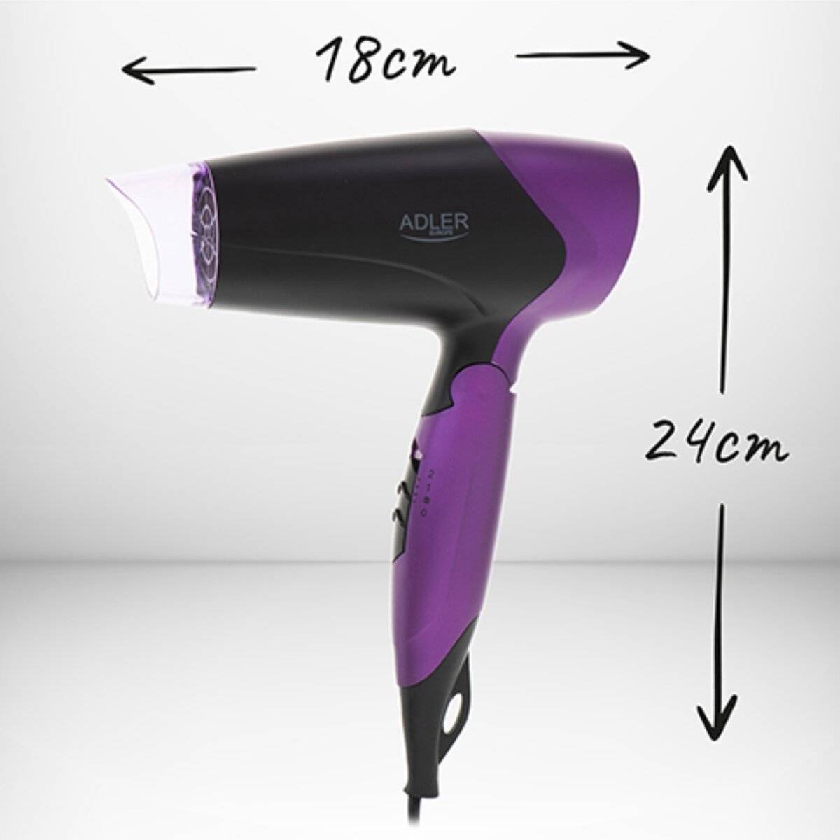 Adler AD 2260 Haartrockner 1600W, Schwarz-Lila - Föhn mit Klappgriff