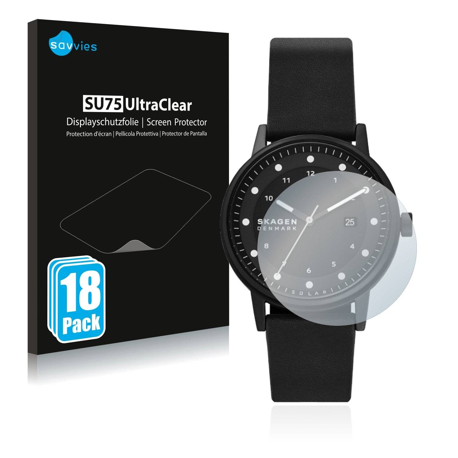 18x Savvies SU75 Displayschutzfolie für Skagen Solaruhr