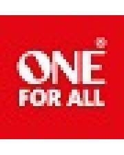 Rotes quadratisches Logo mit weißem Text, auf dem „ONE FOR ALL
