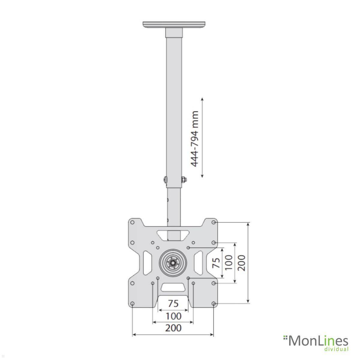 MonLines MDH013B höhenverstellbarer Monitor Deckenhalter 444-794 mm bis 45 kg