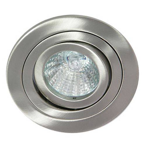 Eingelassene Deckenleuchte mit metallischer Oberfläche, die eine kreisförmige Gestaltung und eine zentrale Glühbirne aufweist.