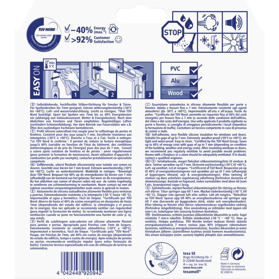 tesamoll® Premium Flexible, Silikondichtung, weiß, 9x5,5mmx6m