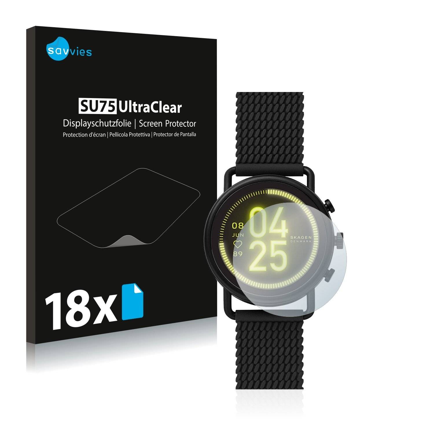 18x Savvies SU75 Displayschutzfolie für Skagen Smartwatch Falster