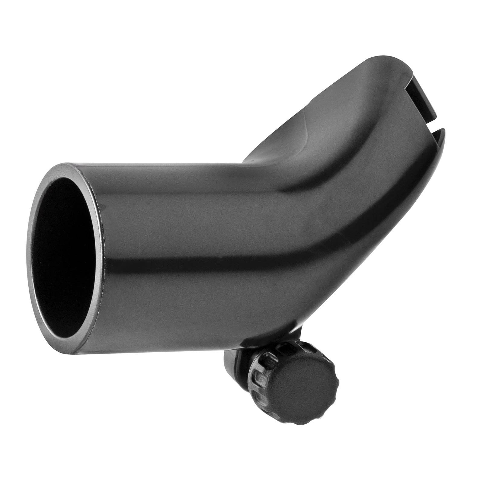 Ein schwarzer, zylindrischer Fahrradsattelstützklemmer mit einem verstellbaren Knopf, der dazu dient, einen Fahrradsattel am Rahmen zu befestigen.