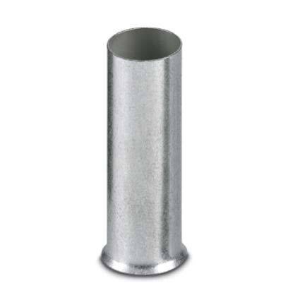 Eine silberne Metallröhre steht aufrecht auf einem einfarbigen Hintergrund, mit einer leicht nach außen geschwungenen Basis.
