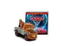 Ein Spielzeug-Mater-Lastwagen aus Cars steht vor einer Cars-DVD-Hülle mit Lightning McQueen.