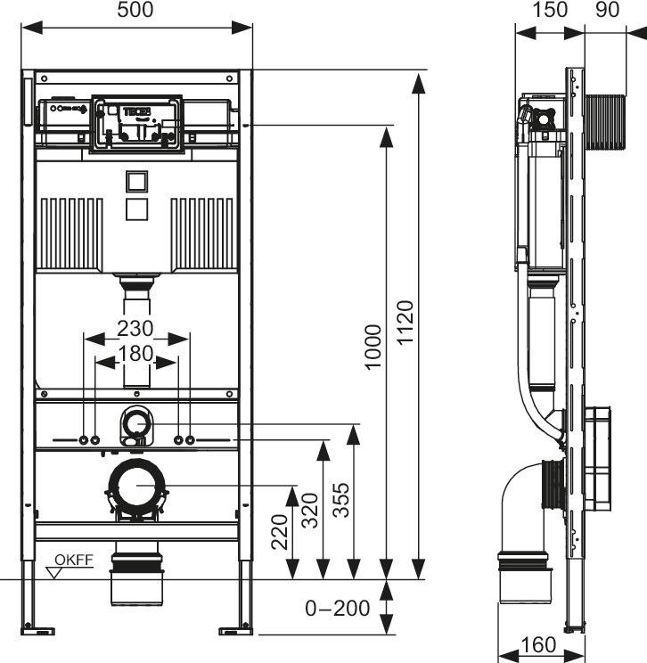 TECE profil WC-Modul mit Uni-Spülkasten, BH 1120mm, inkl. easy fit BTP-Montage