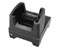 Schwarzer Desktop-Barcode-Scanner-Ständer/Ladedock mit offener Schnittstelle für tragbaren Scanner auf weißem Hintergrund