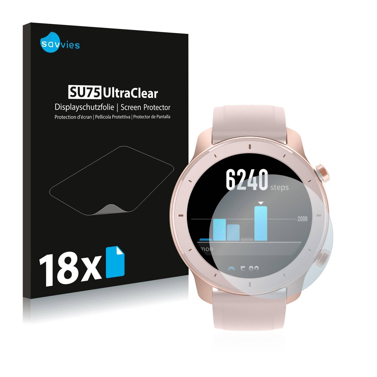 18x Savvies SU75 Displayschutzfolie für Huami Amazfit GTR (42