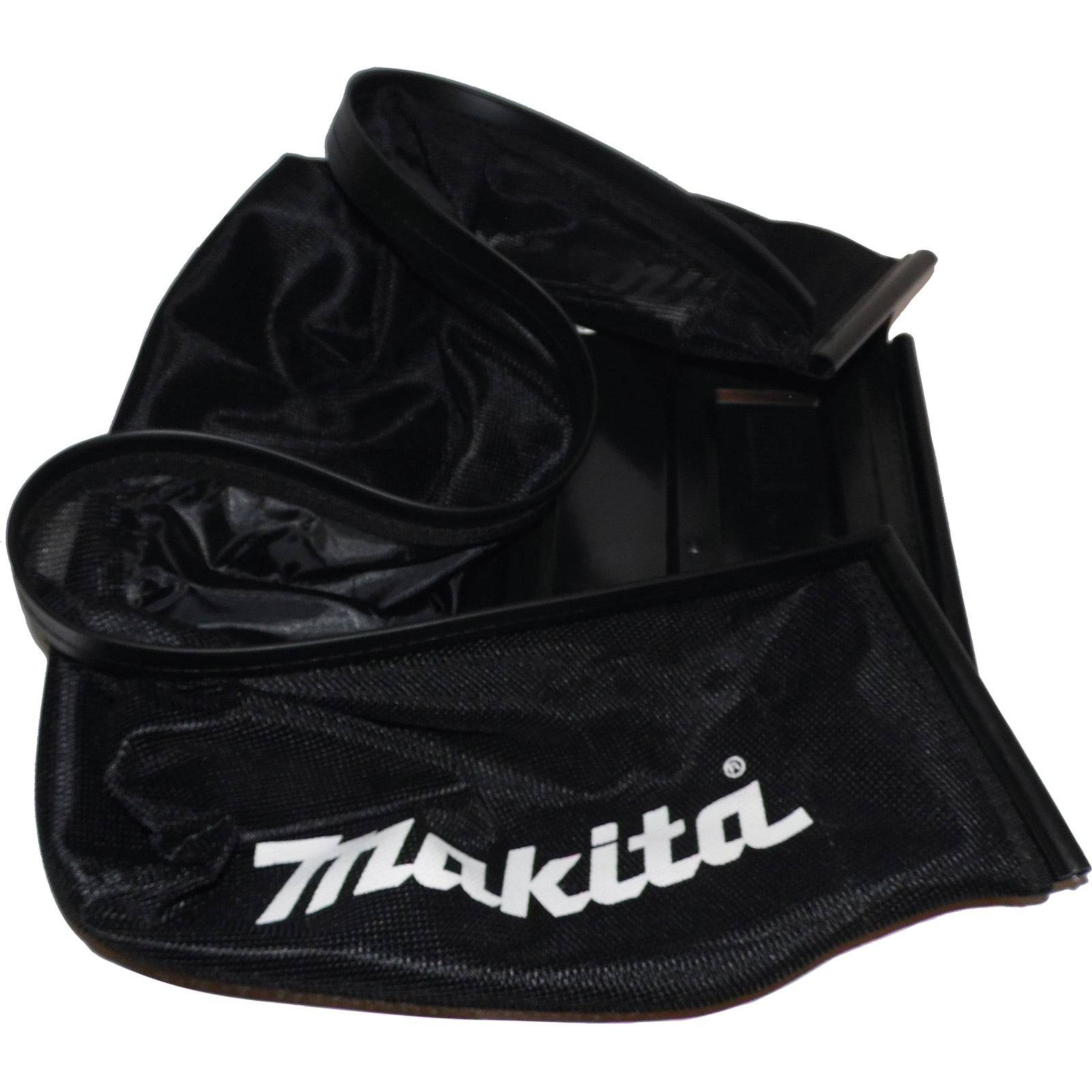 Ein schwarzer Staubsammelbeutel mit der Aufschrift 'Makita' in weißer Schrift. Er wird zum Sammeln von Staub bei Holzarbeiten oder Bauaufgaben verwendet.