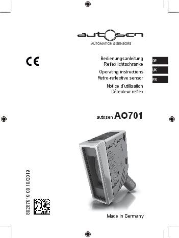 Reflexlichtschranke/ Optischer Sensor für transparente Objekte & Glas - AO701 - autosen
