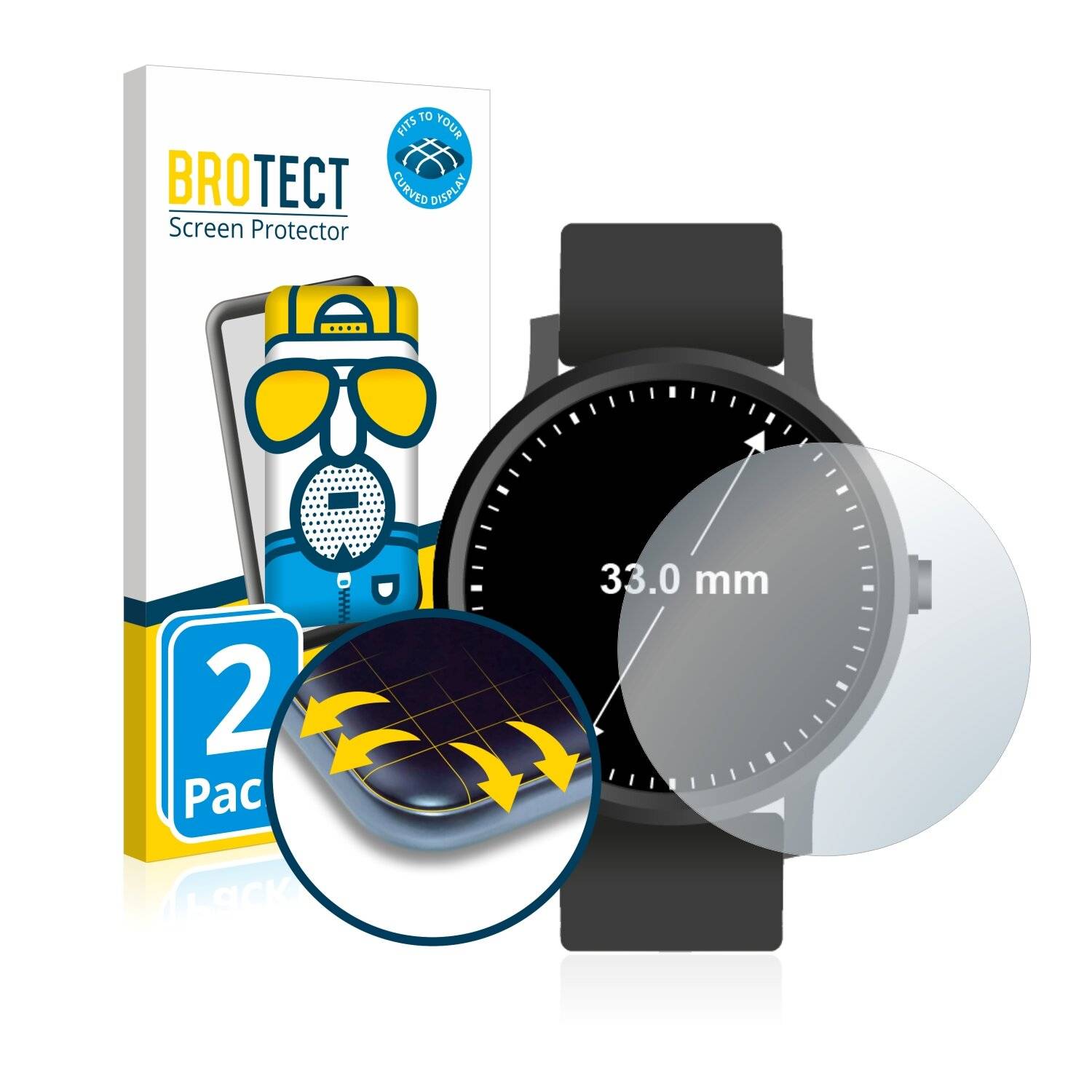 2x BROTECT Flex Matte Full-Cover Displayschutzfolie für Armbanduhren (Kreisrund,
