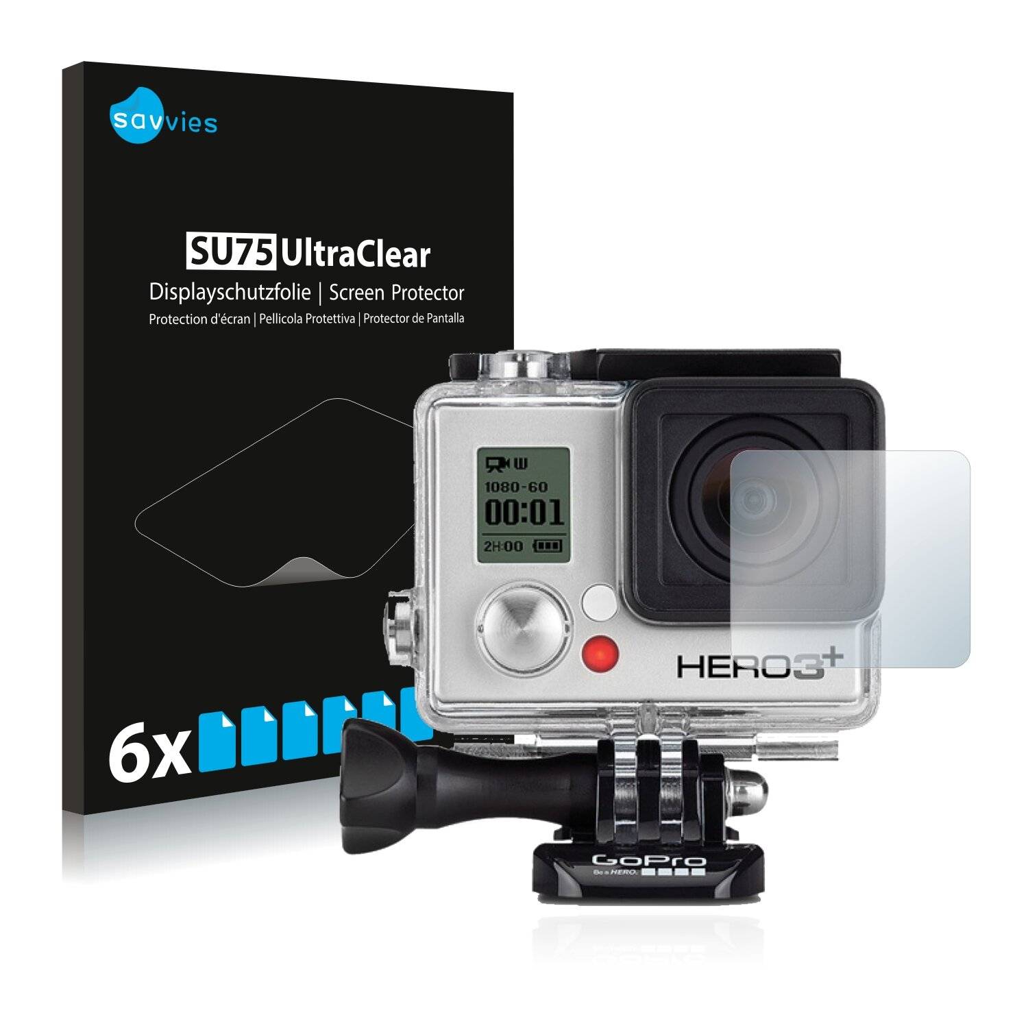6x Savvies SU75 Displayschutzfolie für GoPro Hero3+ Black Linse