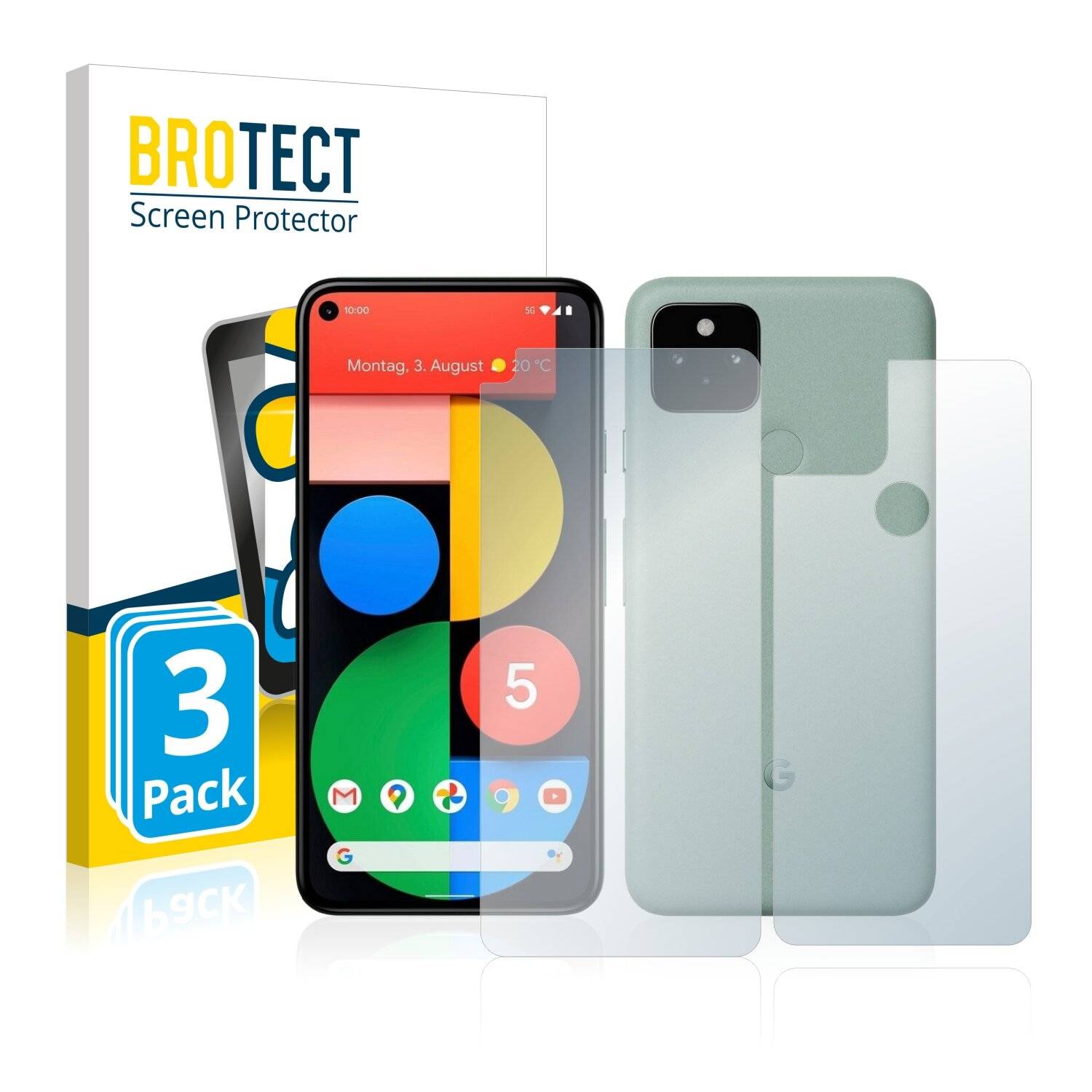 3x BROTECT AirGlass Schutzglas Folie für Google Pixel 5 (Vorder +