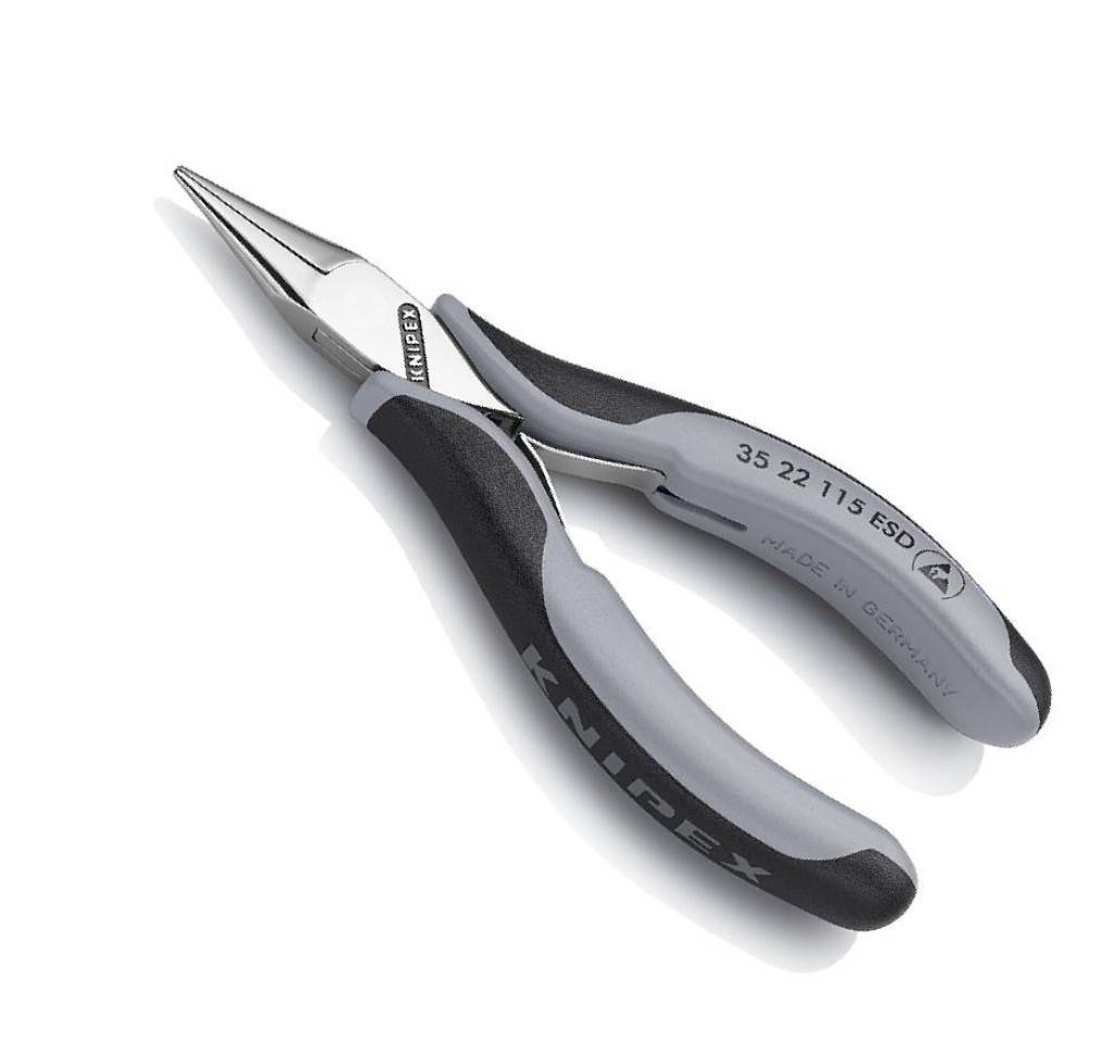 KNIPEX Spitzzangen mit grauem und schwarzem Griff, auf weißem Hintergrund abgebildet.