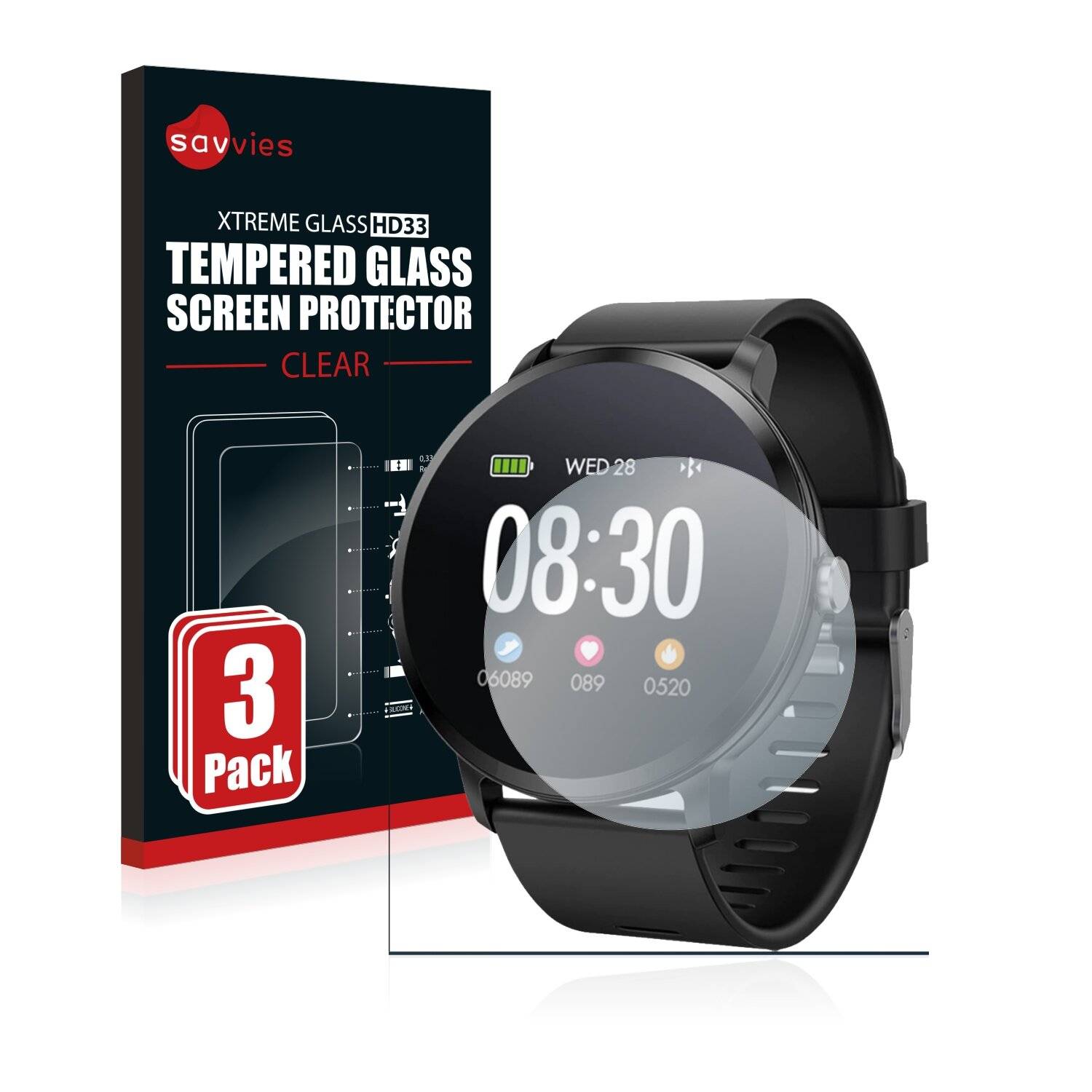 3x Savvies HD33 Clear Schutzglas für fontastic FontaFit 340CH