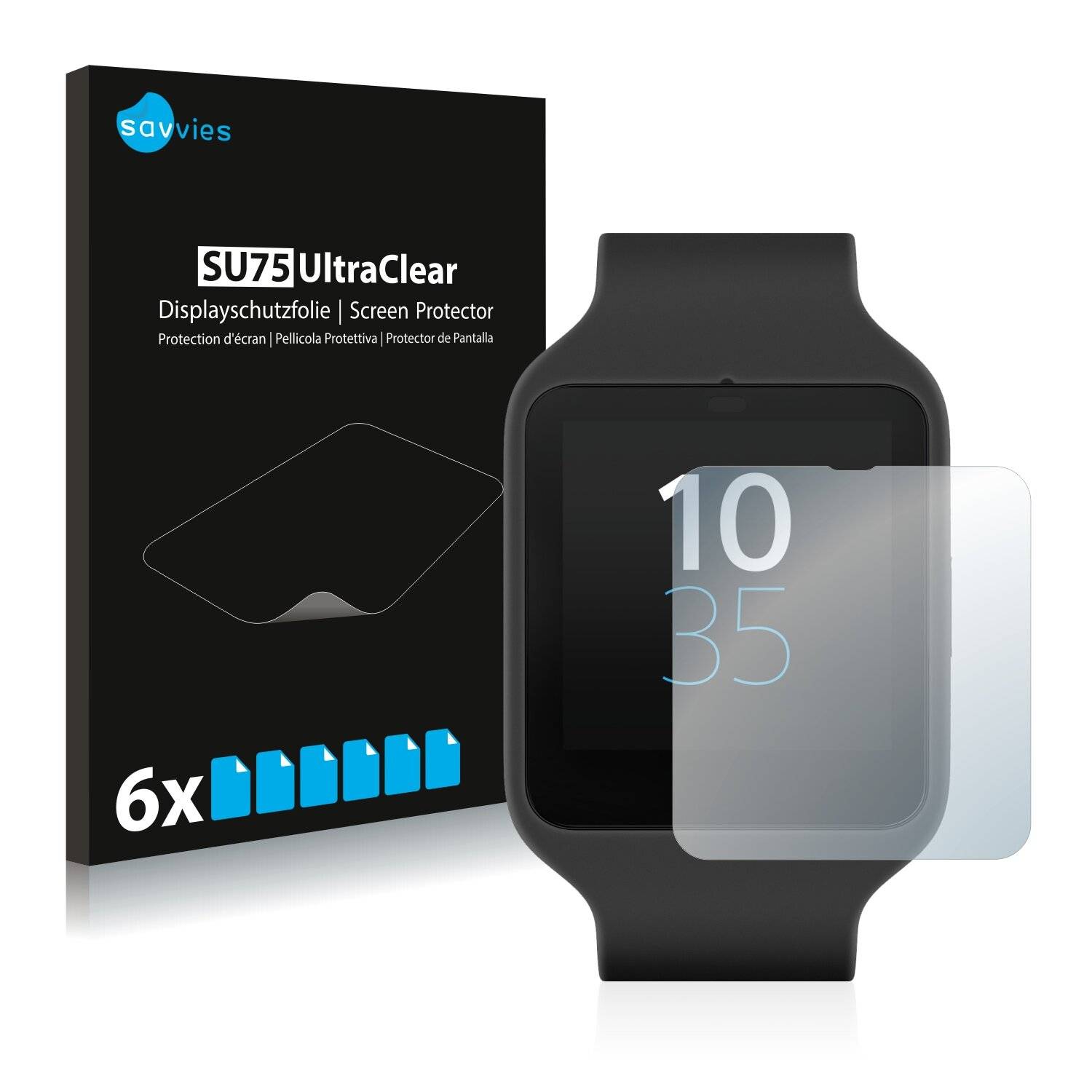 6x Savvies SU75 Displayschutzfolie für Sony Smartwatch 3