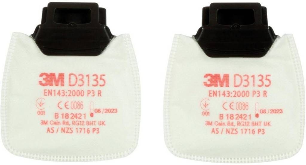 3M� Partikelfilter D3135Eigenschaften Schützt vor festen und flüssigen Partikeln Einsatzlimit 30-facher Grenzwert Zwei Dual-Luftstrom Filter