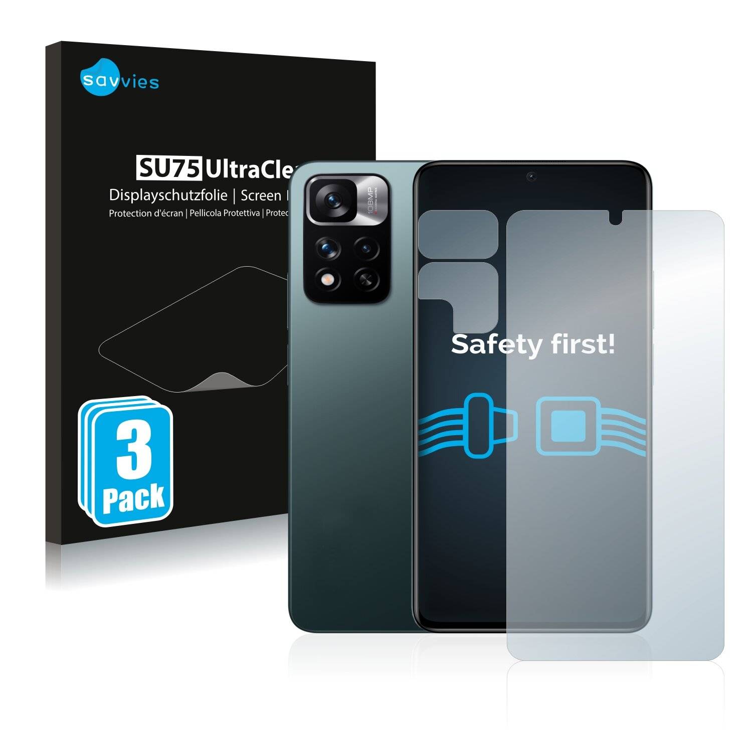 6x Savvies SU75 Displayschutzfolie für Xiaomi Redmi Note 11 Pro+ 5G (Vorderseite +