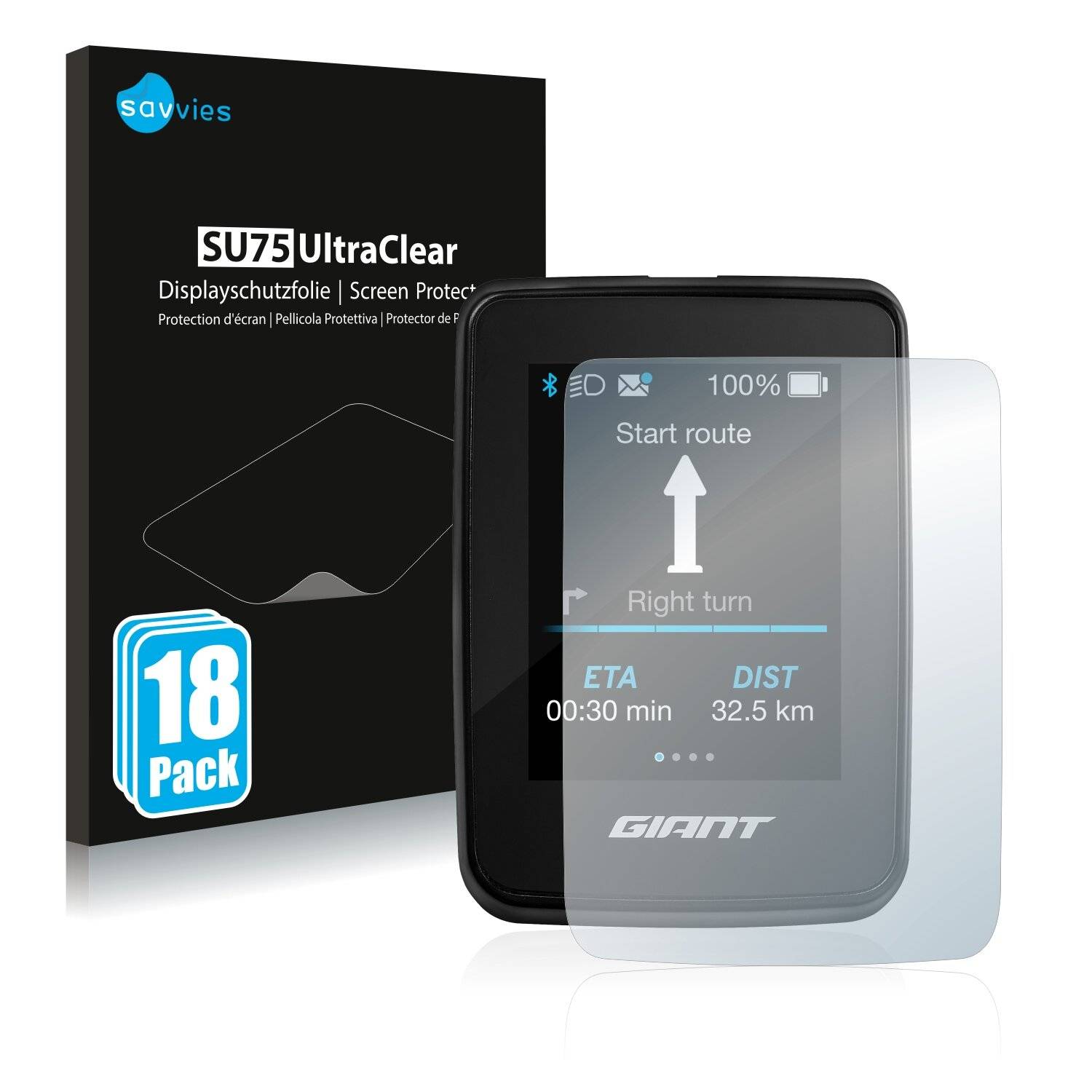 18x Savvies SU75 Displayschutzfolie für Giant Ride Dash Evo