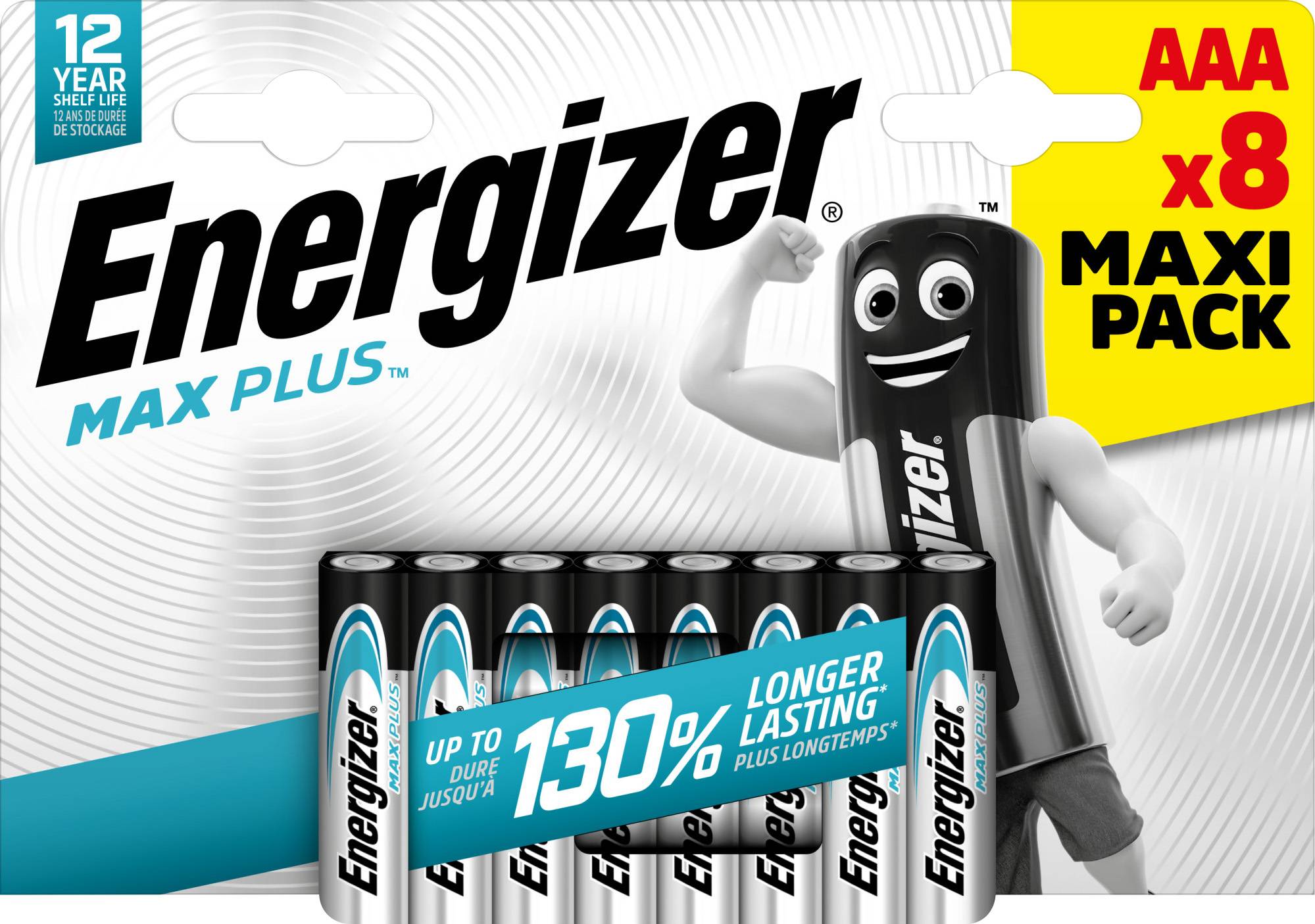 Energizer Batterie Alkaline, Micro, AAA, LR03, 1,5V Max Plus, Retail Blister (8-Pack)