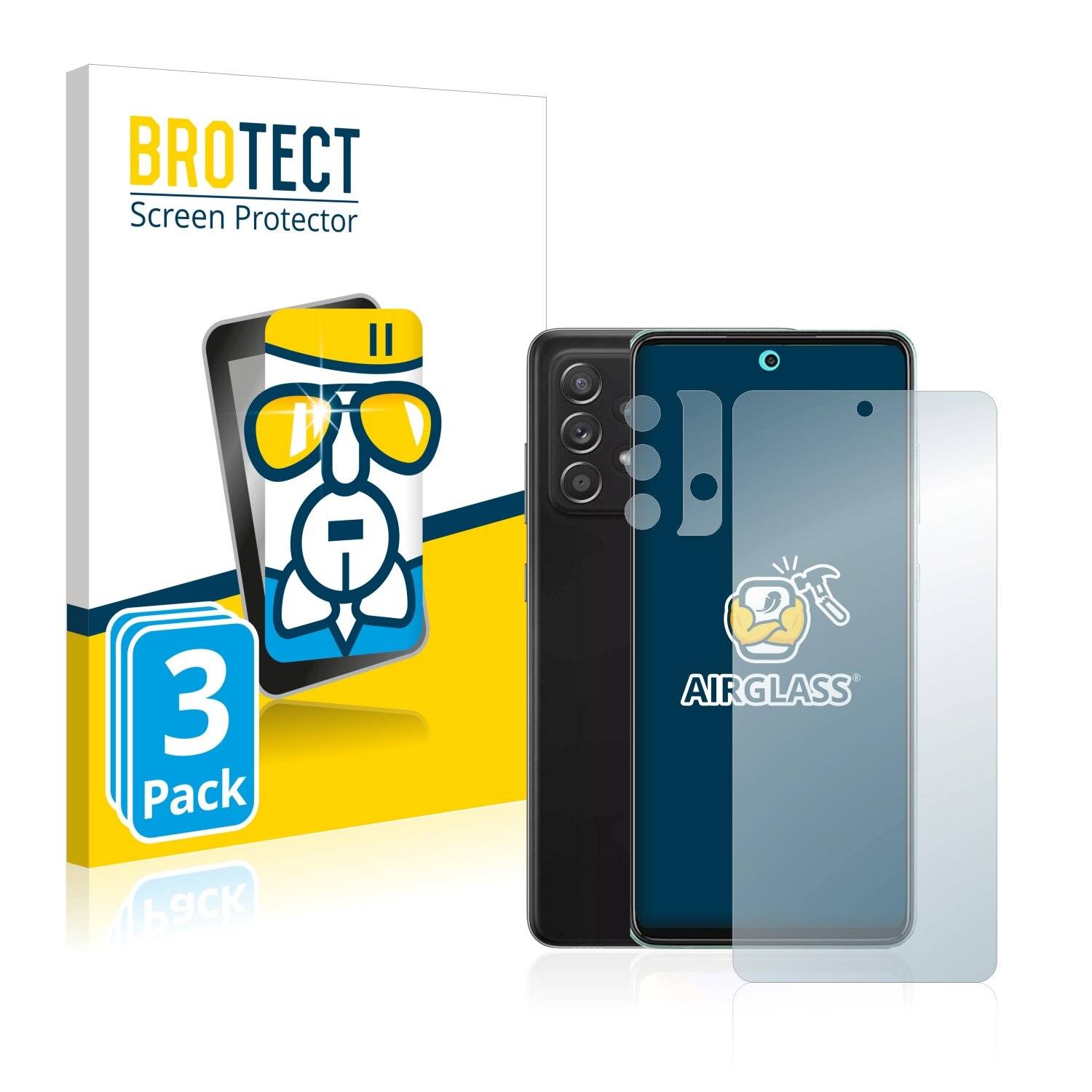 3x BROTECT AirGlass Schutzglas Folie für Samsung Galaxy A52 (Vorderseite +