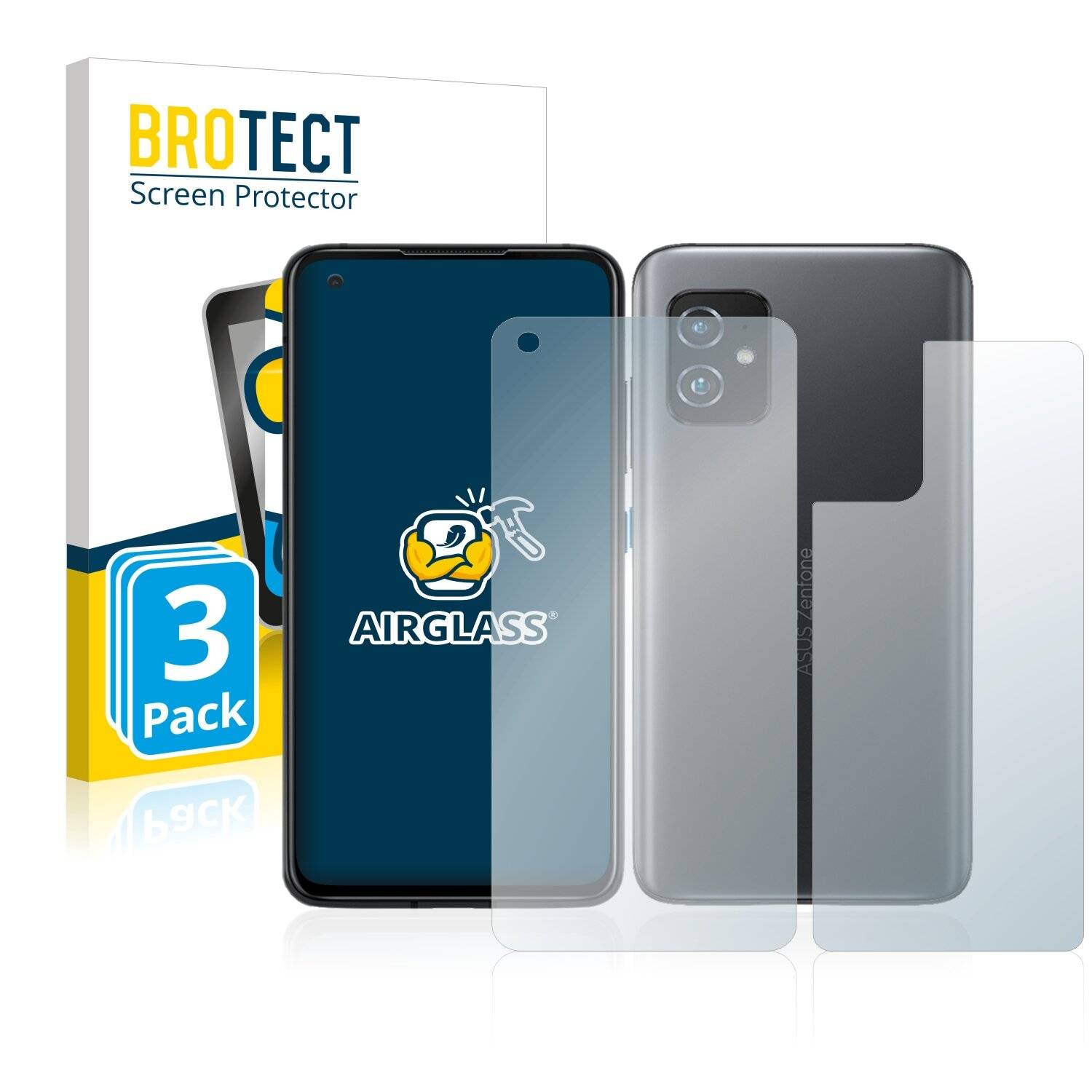 3x BROTECT AirGlass Schutzglas Folie für Asus ZenFone 8 (Vorder +