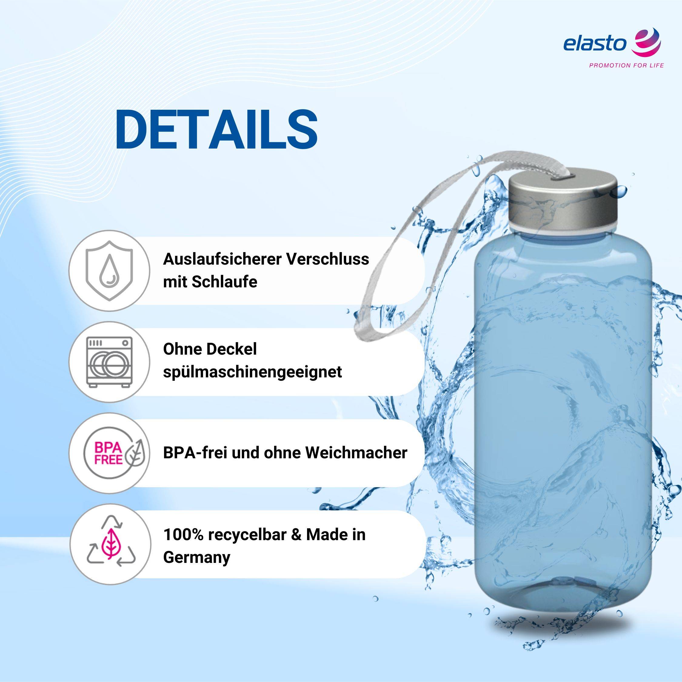 1 L Wasserflasche "Pure" Tritanflasche mit Trägerband