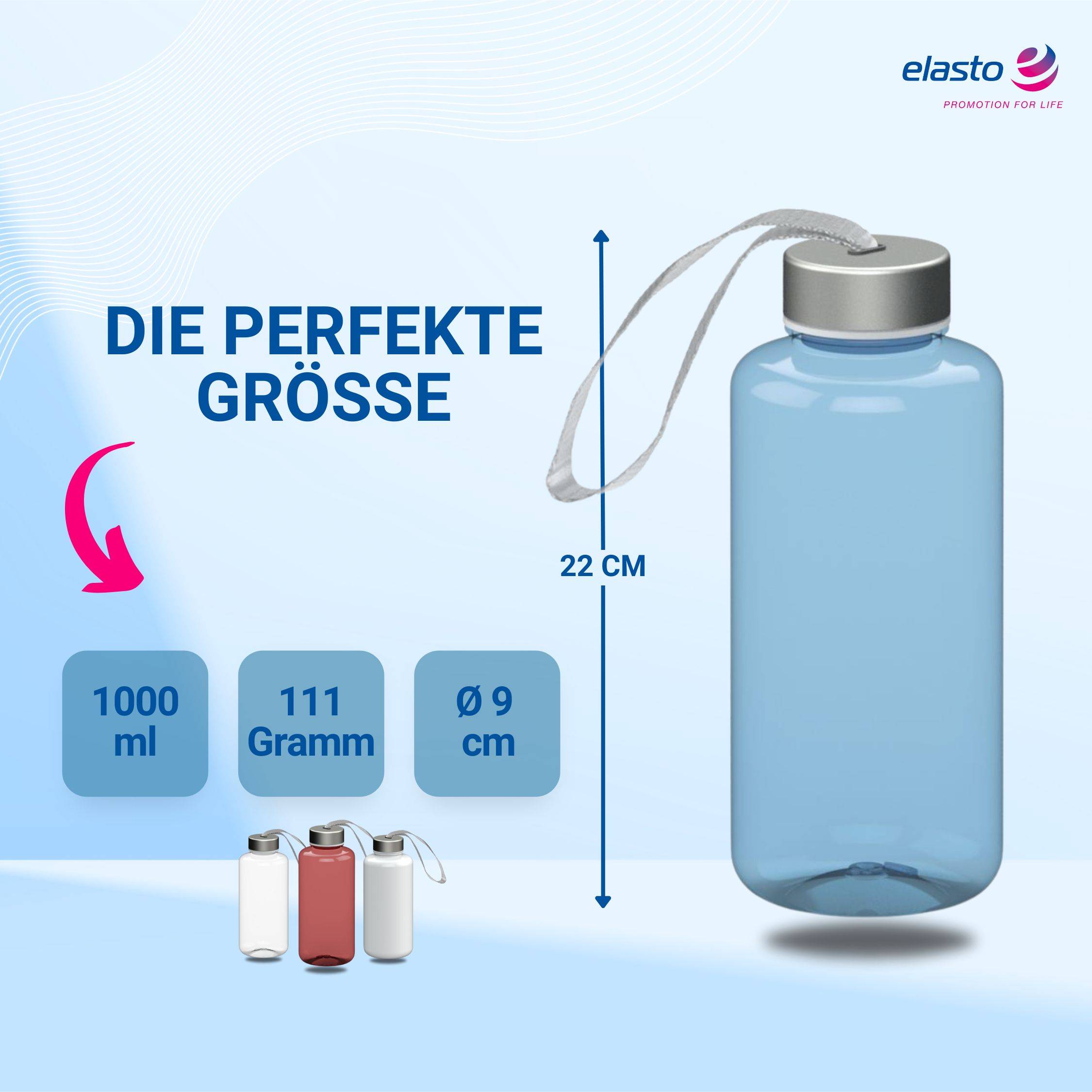 1 L Wasserflasche "Pure" Tritanflasche mit Trägerband