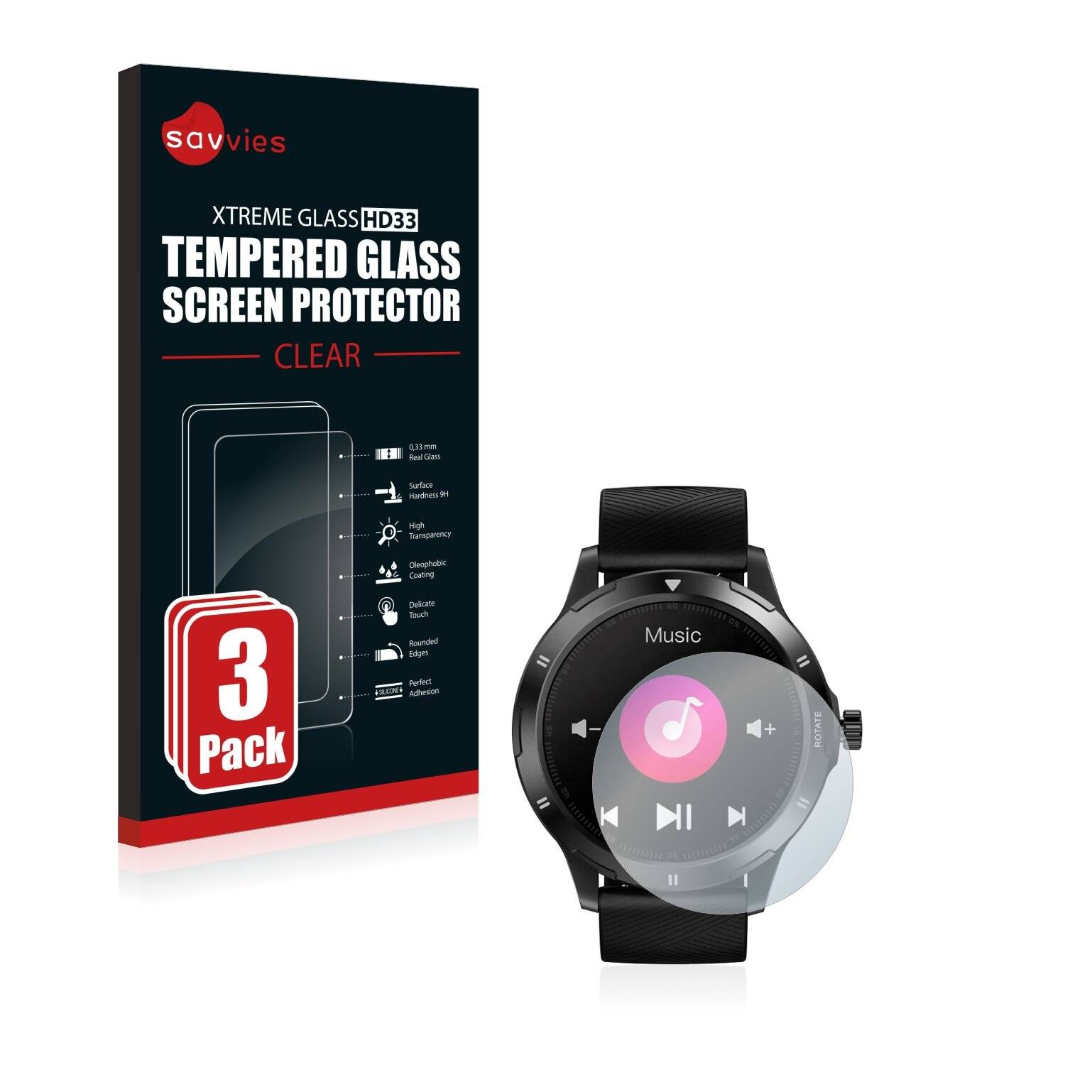 3x Savvies HD33 Clear Schutzglas für Levowatch