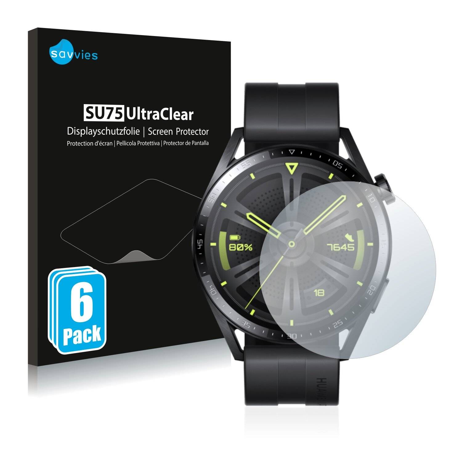 6x Savvies SU75 Displayschutzfolie für Huawei Watch GT 3 (46