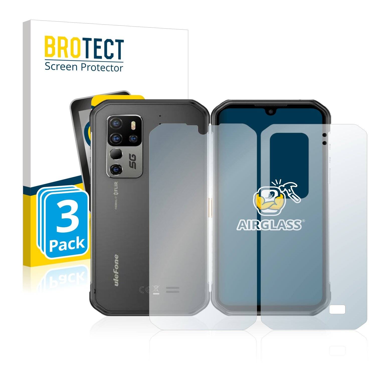 3x BROTECT AirGlass Schutzglas Folie für Ulefone Armor 11T 5G (Vorder +
