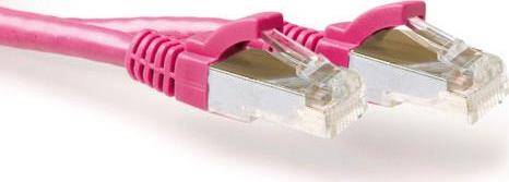 ACT Pink 15 meter LSZH SFTP CAT6A patch cable snagless with RJ45 connectors