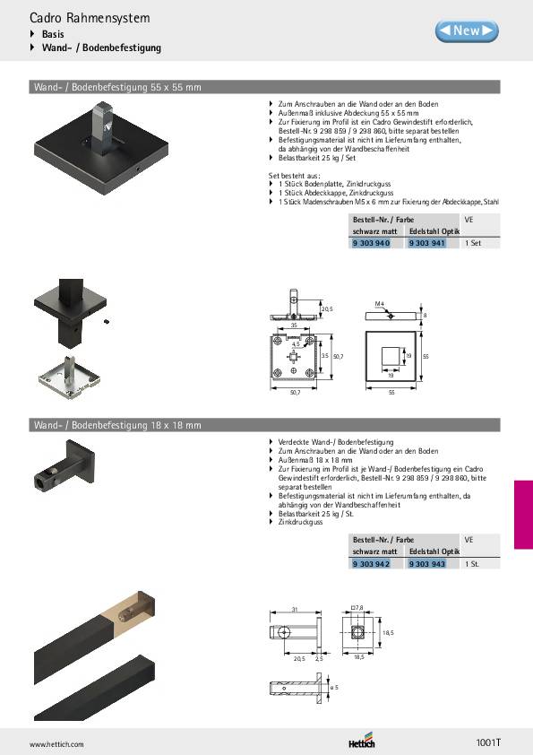 Cadro Wand-/Bodenbefestigung 55X55 mm schwarz matt