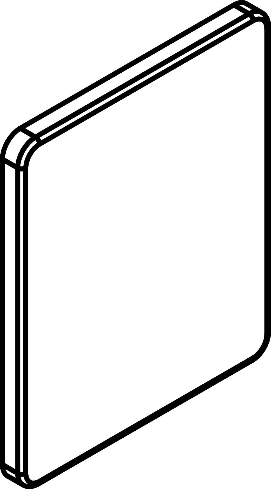 Ein minimalistisches schwarzweißes Linienkunstwerk einer abstrakten Form mit abgerundeten Ecken, die einer Ecke eines Rechtecks oder eines Geräts ähnelt.