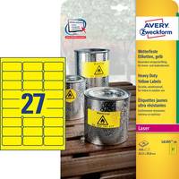 Avery Zweckform Hochleistungs-Etiketten in Gelb, Produktpackung mit 27 Etiketten und Gefahrgut-Warnetiketten für Metallbehälter.