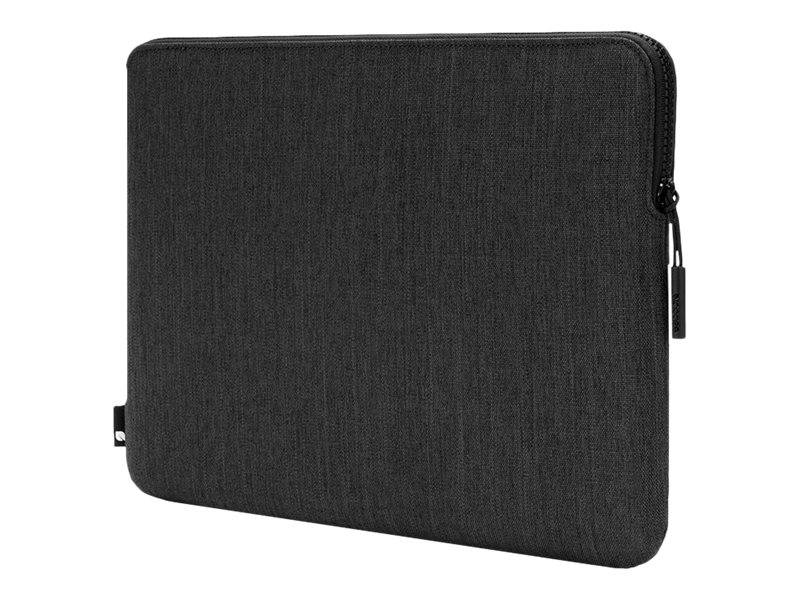 Schwarze Laptop-Tasche oder Tablet-Schutzhülle mit Reißverschluss auf weißem Hintergrund.