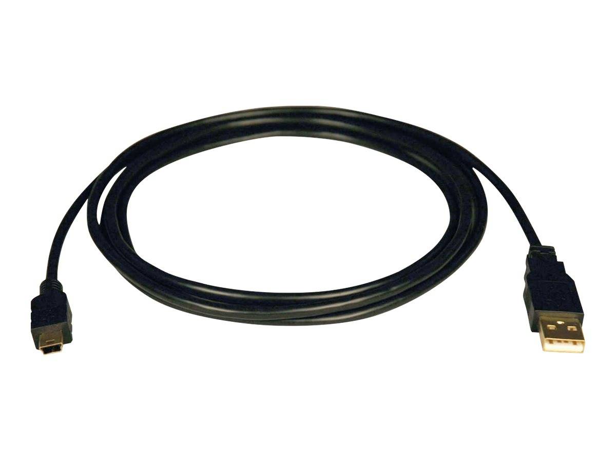 Schwarzes USB-Kabel mit Standard-USB-A-Anschluss auf der einen Seite und kleinerer Gerätestecker auf der anderen Seite.