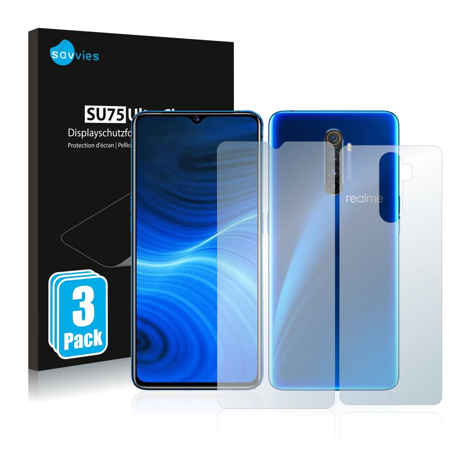 6x Savvies SU75 Displayschutzfolie für Realme X2 Pro (Vorder +