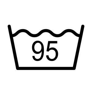 Ein Wäschesymbol, das eine maximale Waschtemperatur von 95 Grad Celsius anzeigt.