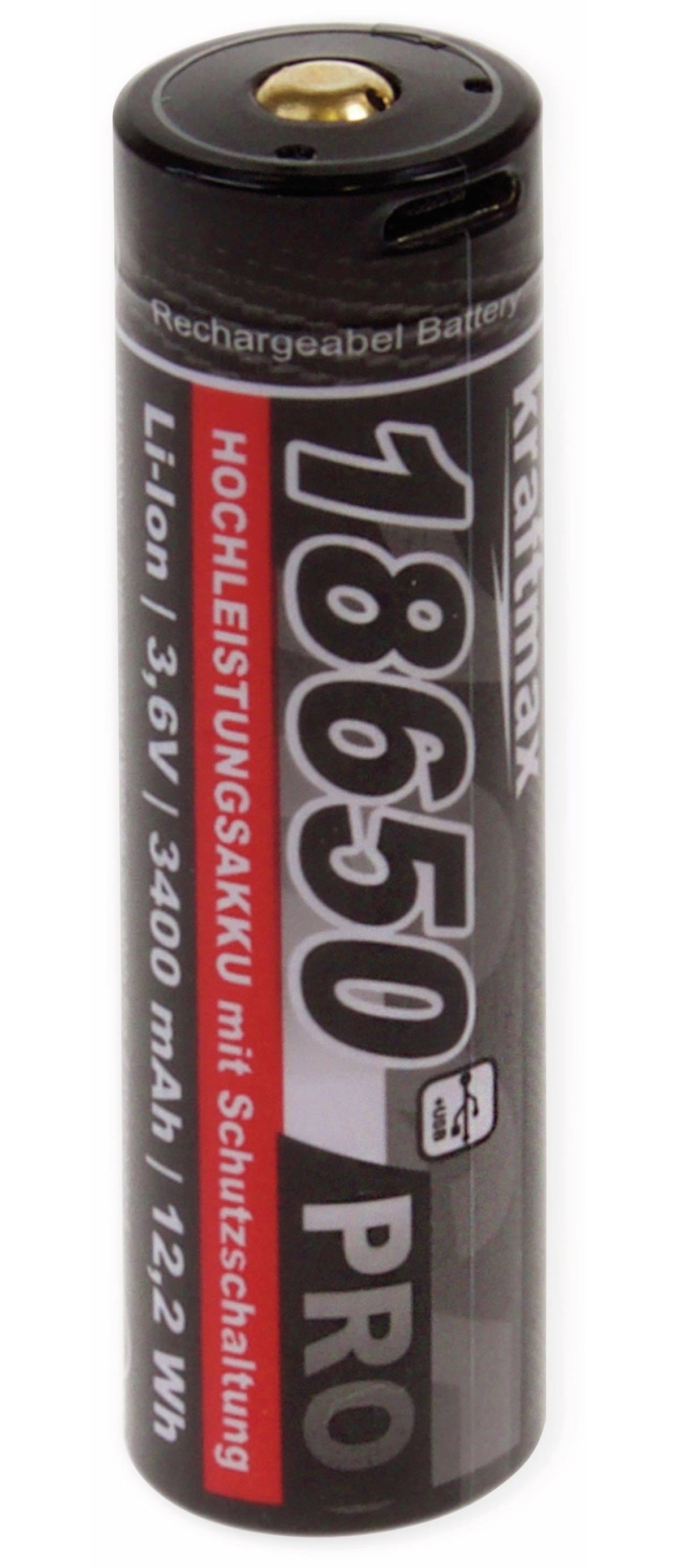 KRAFTMAX LiIon-Akku Pro USB-C 18650-3400, 3,6 V-, 3400 mAh