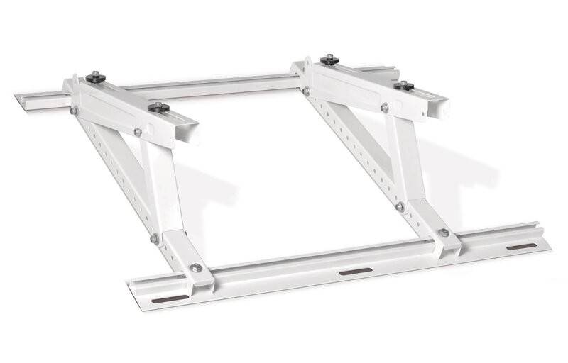 Verstellbare Halterung zur Wandmontage von Ausrüstungen mit stabilem Metallrahmen und mehreren Schraubenlöchern für individuelle Anpassungen.