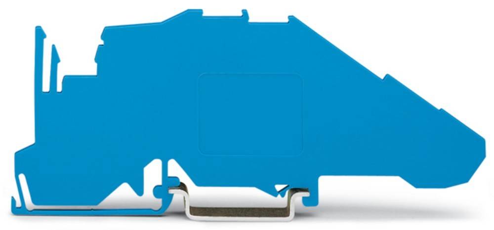 Eine blaue SPS-Gehäuseeinheit mit Seitenansicht, die Anschluss- und Montagdetails zeigt, die zum Schutz und zur Organisation elektronischer Komponenten verwendet wird.